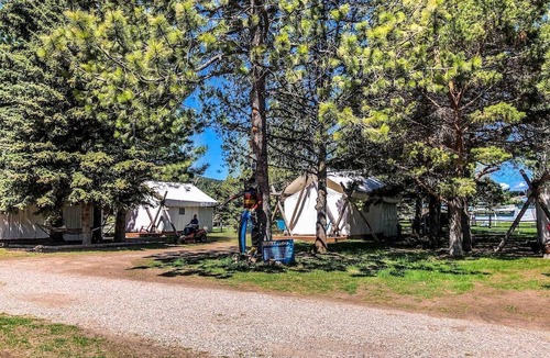 Palisades RV Rental | Luxury Safari Tent with Private Bathroom in Swan Valley, Idaho near Palisades Lake