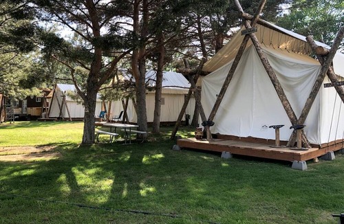 Palisades RV Rental | Luxury Safari Tent with Private Bathroom in Swan Valley, Idaho near Palisades Lake