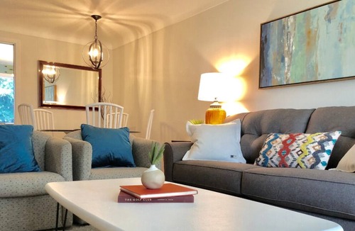 Depot Bench House | MidCentury Modern Downtown Home with Hot Tub by Historic Train Depot