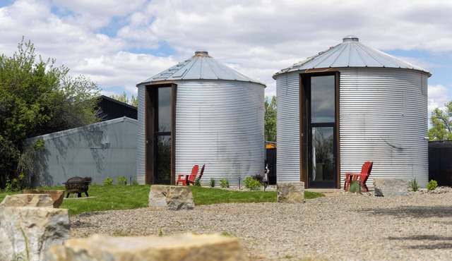 A converted grain bin blending the Montana feel with modern design and comforts.