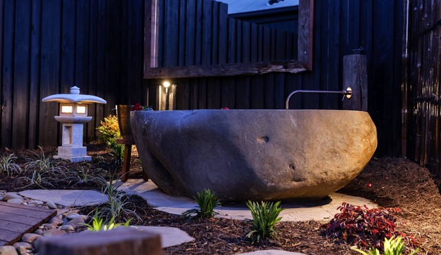 Come for the delicious 2.6 tonne outdoor bath. Stay for everything else! in Hepburn Springs