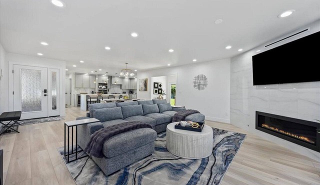 Sleek modern design meets peaceful retreat for a comfortable stay.